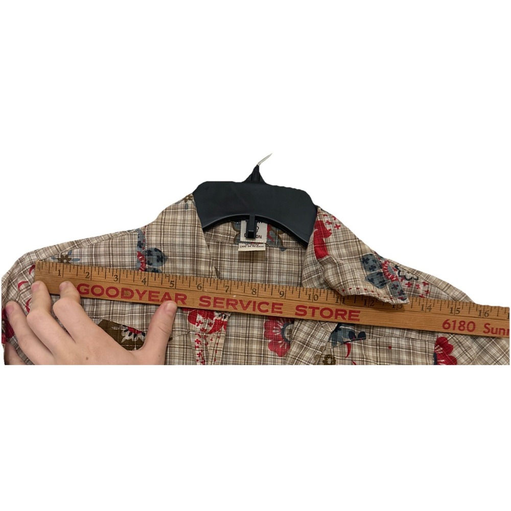 Johnny Was Cotton Floral Brown Red Gold Flannel Pearl Snap Button Up Size 4 - Picture 10 of 13